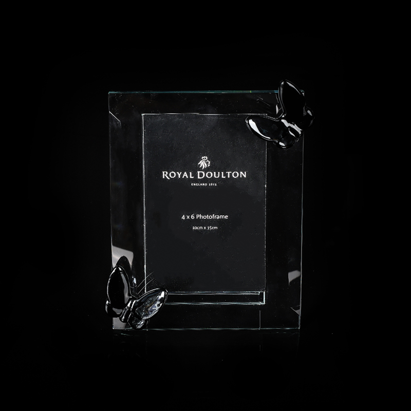 إطار صور زجاجي كريستالي كلاسيكي مع زخرفة فراشة سوداء